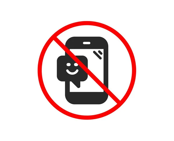 不或停止 微笑手机图标 正面反馈评级符号 客户满意的象征 禁止禁止停止符号 没有微笑图标 — 图库矢量图片