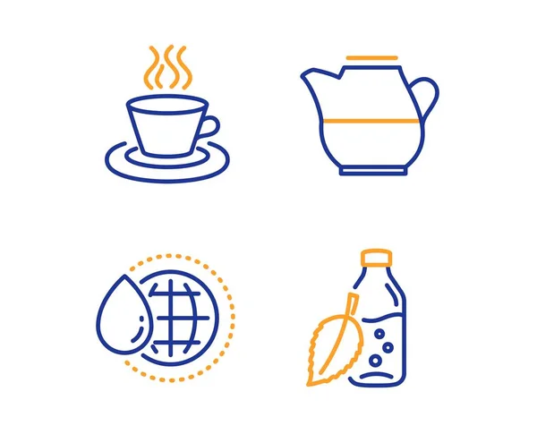 Welt Wasser Milchkanne Und Teetasse Symbole Einfaches Set Wasserflaschenschild Aquatropfen — Stockvektor