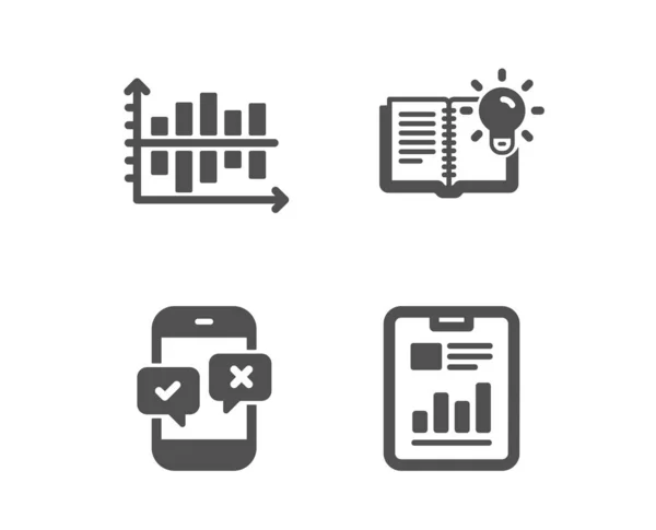 Produktwissen, Diagrammdiagramm und Telefon-Umfrage-Symbole. Meldedokument. Vektor — Stockvektor