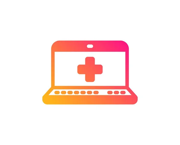 Icône Ordinateur Portable Médecine Signe Aide Médicale Ligne Style Plat — Image vectorielle