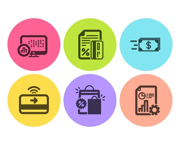 Contactless Payment Report Statistics Money Transfer Icons Simple Set Shopping — Stock Vector