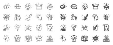 Yaratıcılık satırı simgeleri. Tasarım, Fikir ve İlham işaretleri kümesi. Vektör