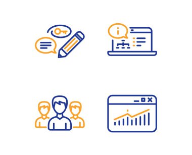 Anahtar Kelimeler, Grup ve Çevrimiçi dokümantasyon simgeleri ayarlanır. Web sitesi istatistikleri işareti. Vektör