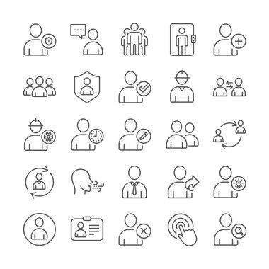 Kullanıcılar simgeleri sıralar. Profil, Grup ve Destek. Vektör