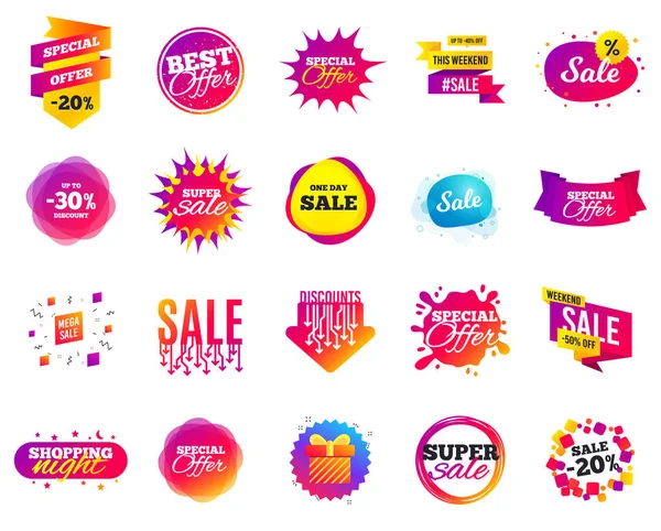 Banner de venta. Etiquetas de plantilla de oferta especial. Cyber lunes descuentos de venta. Iconos de compras del viernes negro. Vector — Vector de stock