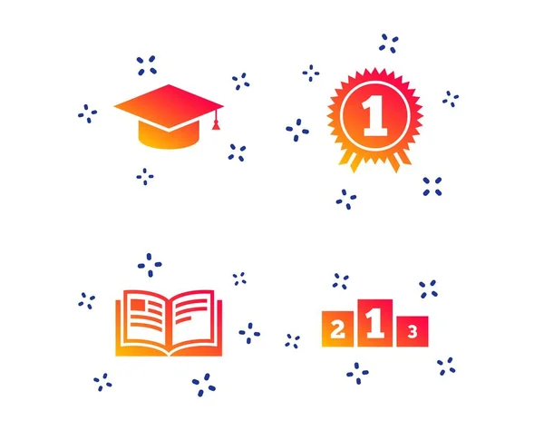 Iconos de graduación. Libro de educación símbolo. Vector — Vector de stock