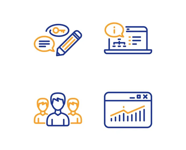 Anahtar Kelimeler, Grup ve Çevrimiçi dokümantasyon simgeleri ayarlanır. Web sitesi istatistikleri işareti. Vektör — Stok Vektör
