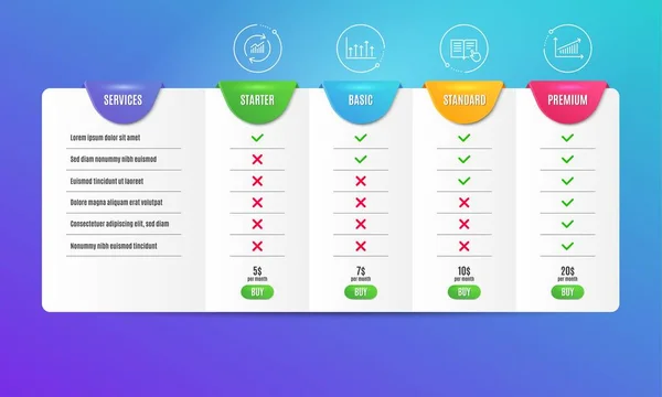 Läs instruktion, uppdatera data och tillväxt diagram ikoner set. Diagram tecken. Vektor — Stock vektor