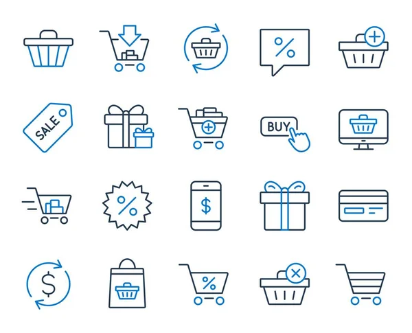 Shopping line iconen. Geschenken, cadeautjes en verkoop. Vector — Stockvector