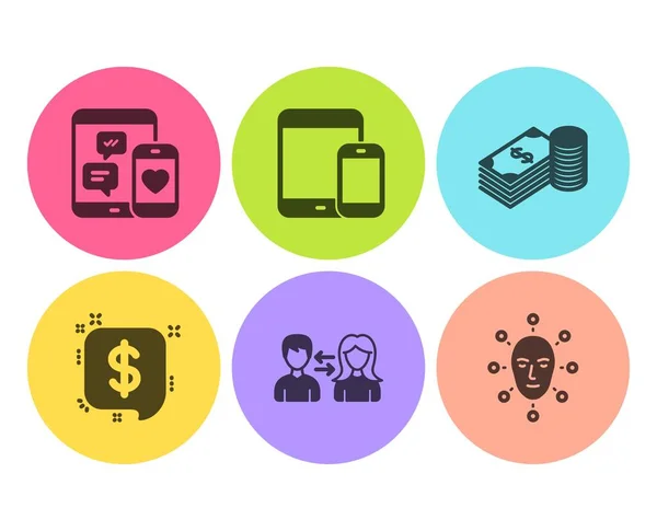 People communication, Savings and Mobile devices icons set. Vector Stock Illustration