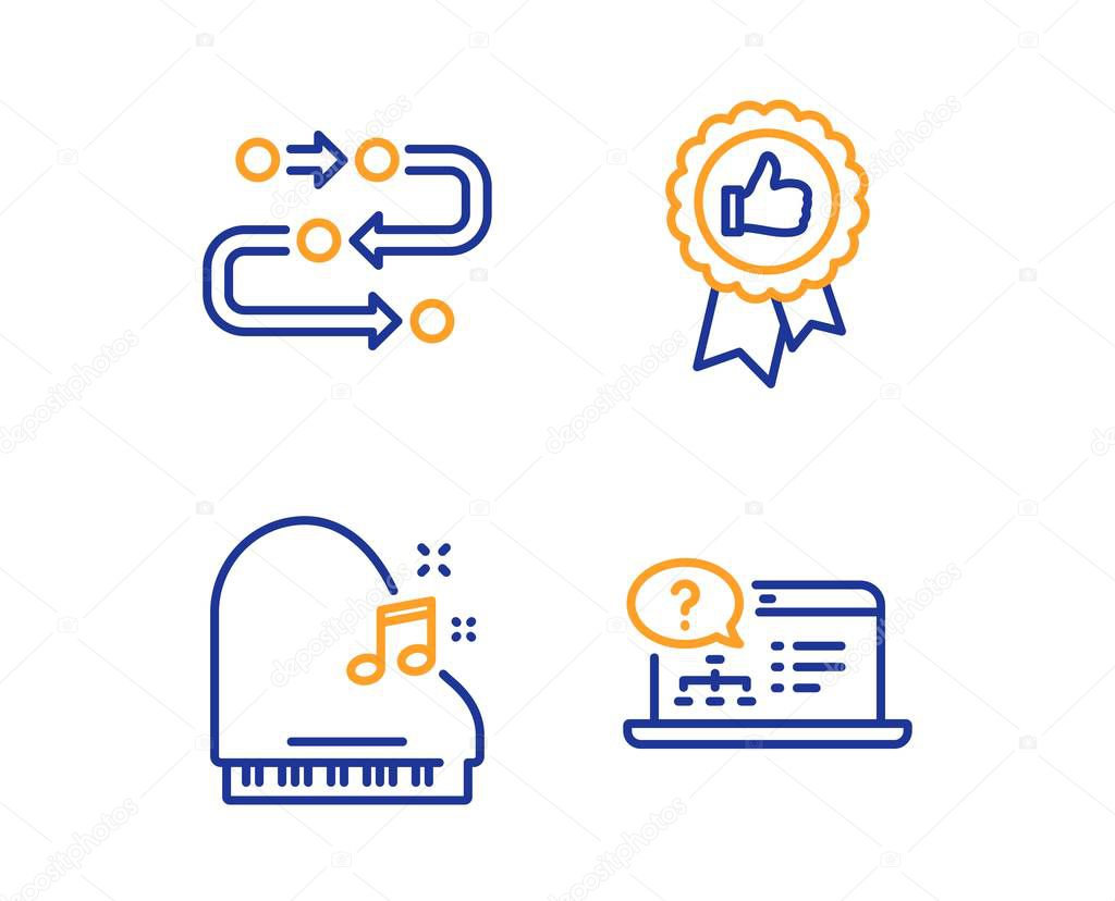 Piano, Methodology and Positive feedback icons set. Online help sign. Vector