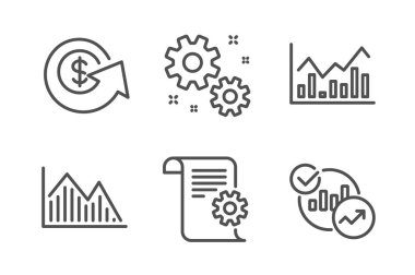 Yatırım grafiği, Dolar değişimi ve İş simgeleri basit ayarlayın. Bilgi Çizelgesi, Teknik dokümantasyon ve İstatistik işaretleri. Yatırım bilgi çizelgesi, para iadesi. Eğitim seti. Çizgi yatırım grafiği simgesi