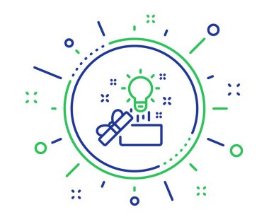 Kutu satırı simgesinin dışında. Yaratıcılık işareti. Fikir sembolü olan hediye kutusu. Kaliteli tasarım elemanları. Teknoloji yaratıcı fikir düğmesi. Kullanılabilir kontur. Vektör