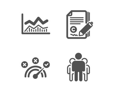 Copywriting, Ticaret bilgi çizelgesi ve Doğru cevap simgeleri kümesi. Grup işareti. telif hakkı imzası, İş analizi, Hız sembolü. Yöneticileri. Klasik tasarım kopyalama simgesi. Düz tasarım. Vektör