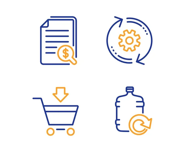 Financial Documents Online Market Cogwheel Icons Simple Set Refill Water — Stock Vector