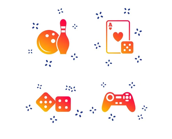 Icônes Bowling Casino Jeu Vidéo Joystick Carte Jouer Avec Des — Image vectorielle