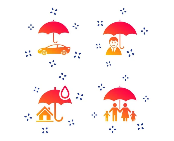 Icônes Famille Immobilier Assurance Habitation Assurance Vie Symboles Parapluie Panneau — Image vectorielle