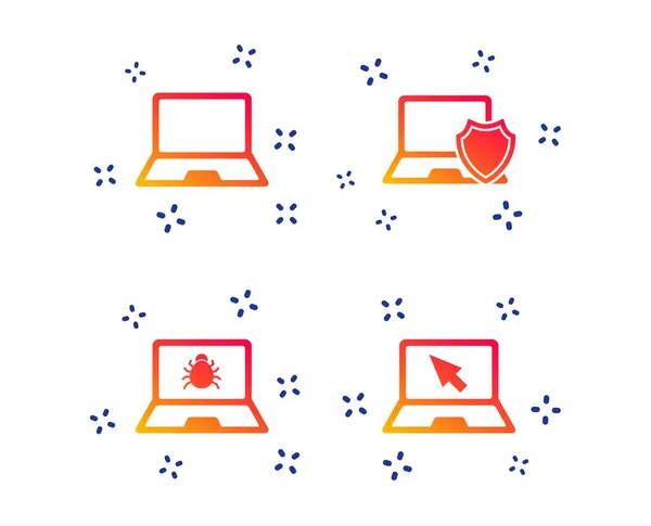 Иконки Ноутбука Ноутбука Вирус Программные Ошибки Знаки Символ Защиты Щита — стоковый вектор