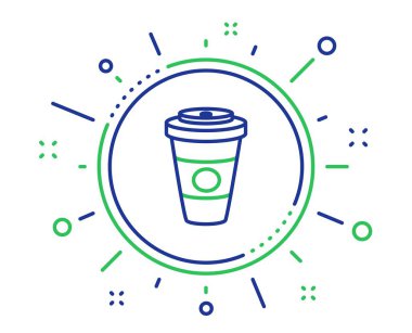 Paket Kahve veya Çay hattı simgesi. Sıcak içecek işareti. İçecek sembolü. Kaliteli tasarım elemanları. Teknoloji paket Kahve düğmesi. Kullanılabilir kontur. Vektör