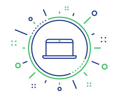 Dizüstü bilgisayar simgesi. Not defteri işareti. Taşınabilir kişisel bilgisayar sembolü. Kaliteli tasarım elemanları. Teknoloji dizüstü bilgisayar düğmesi. Kullanılabilir kontur. Vektör