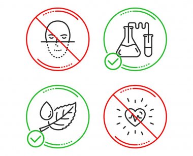 Yap ya da Dur. Yaprak çiy, Kimya laboratuar ve Yüz tanıma simgeleri basit ayarlayın. Kalp atışı işareti. Su damlası, Tıbbi laboratuvar, Yüzler biyometri. Tıbbi kalp. Sağlık hizmeti ayarlandı. Çizgi yaprağı çiy yapma simgesi
