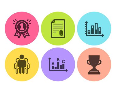 Grup, Diyagram grafiği ve Anket sonuçları simgeleri basit ayarlayın. Ek, Ödül ve Ödül fincan işaretleri. Yöneticiler, Sunum şeması. Eğitim seti. Düz grup simgesi. Daire düğmesi. Vektör