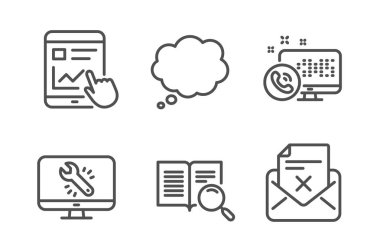 Web arama, Comic iletisi ve Internet rapor simgeleri basit ayarlayın. Arama metni, İzleme onarımı ve Mektup işaretlerini reddet. Telefon desteği, konuşma balonu. Teknoloji seti. Satır web arama simgesi. Kullanılabilir kontur