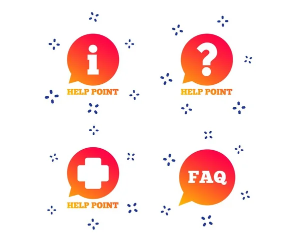 Ikony Punktów Pomocy Symbole Pytań Informacji Faq Znaki Bańki Mowy — Wektor stockowy