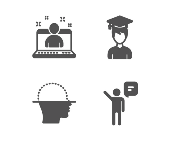 Set of Student, Face scanning and Best manager icons. Agent sign. Graduation cap, Faces detection, Best developer. Business person.  Classic design student icon. Flat design. Vector