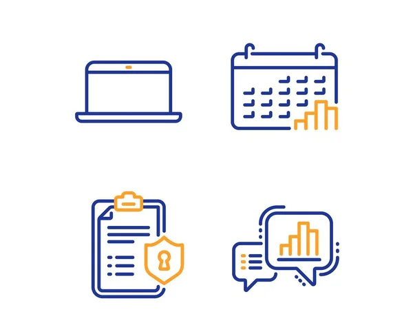 Laptop Gráfico Calendário Ícones Política Privacidade Conjunto Simples Sinal Gráfico —  Vetores de Stock