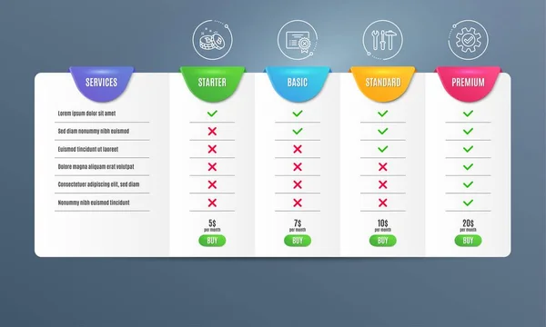 Schraubenschlüssel Tool Bitcoin Und Zertifikate Ablehnen Symbole Einfach Gesetzt Vergleichstabelle — Stockvektor