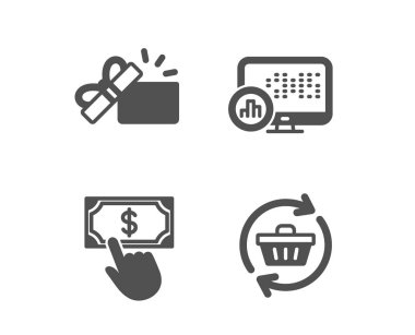 Açılan hediye, Rapor istatistikleri ve Ödeme tıklama simgeleri. Yenileme 