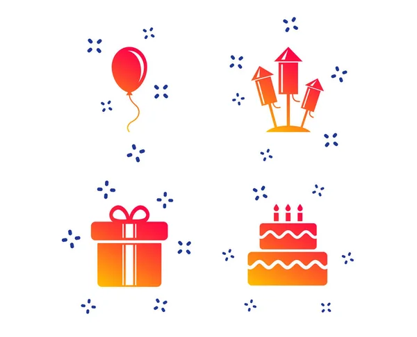 Iconos de fiesta de cumpleaños. Símbolo de pastel y caja de regalo. Vector — Vector de stock