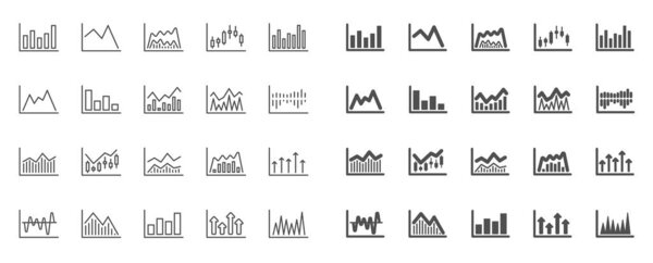 Financial chart line icons. Candle stick graph. Vector