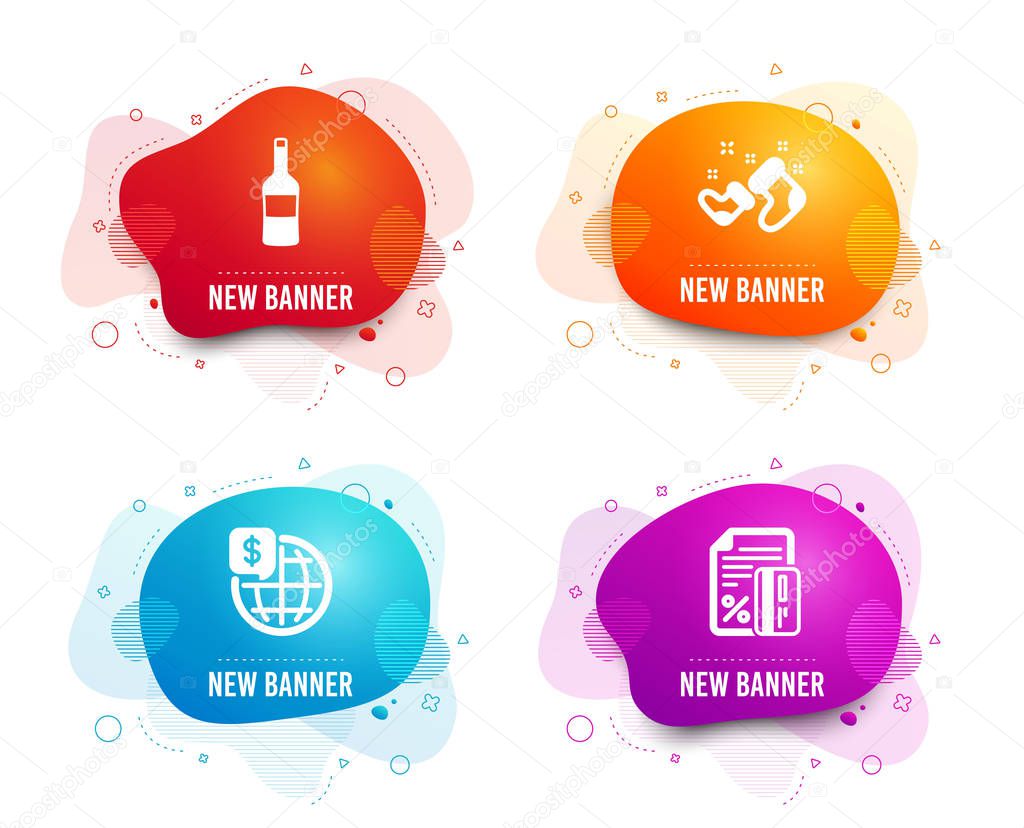 Wine, Santa boots and World money icons. Credit card sign. Merlo