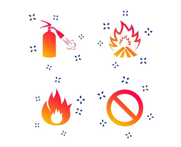 Ícones de chama de fogo. Símbolo de paragem da proibição. Vetor — Vetor de Stock