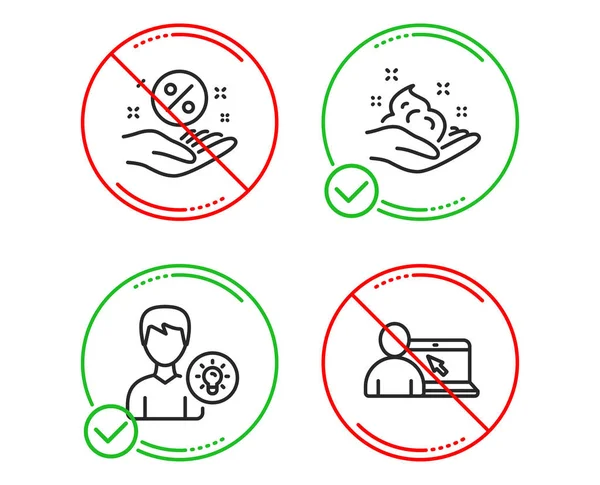 Idea de persona, Préstamo por ciento y cuidado de la piel iconos establecidos. Educación en línea — Archivo Imágenes Vectoriales