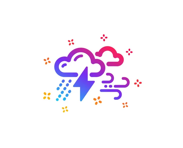 Nuages avec gouttes de pluie, éclairs, icône du vent. Panneau météo. V — Image vectorielle