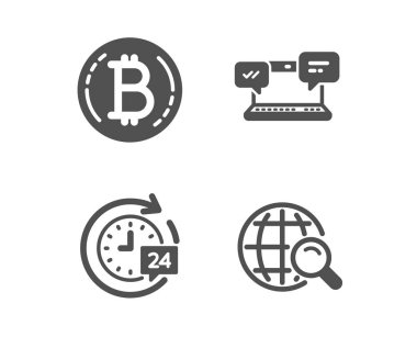 24h teslimat, Internet sohbet ve Bitcoin simgeleri. İnternet arama s