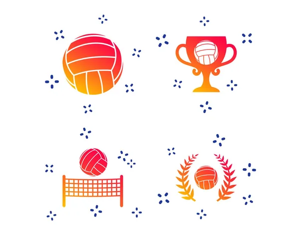 排球和网图标。优胜者奖杯。向量 — 图库矢量图片