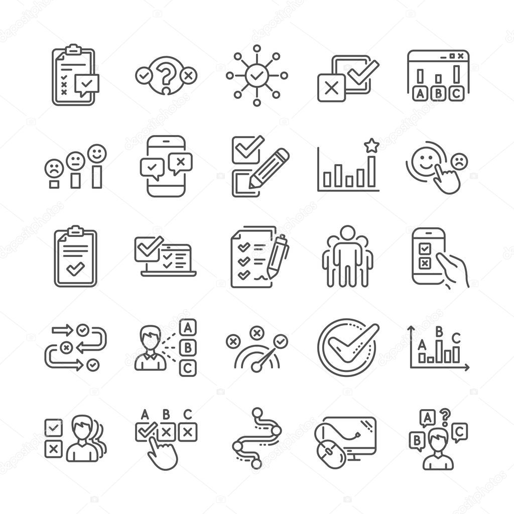 Survey or Report line icons. Set of Opinion, Customer satisfacti
