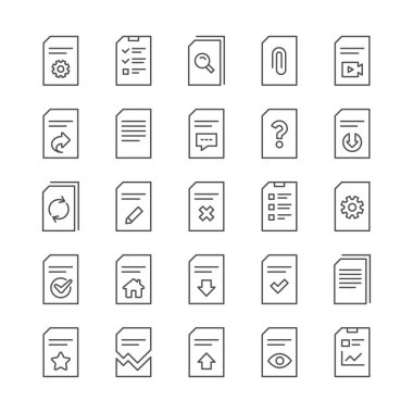 Belge satırı simgeleri. Rapor, Denetim Listesi ve Kopyala. Vektör