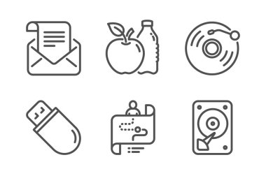 Usb stick, Vinil kayıt ve Yolculuk yolu simgeleri ayarlayın. Posta haber bülteni