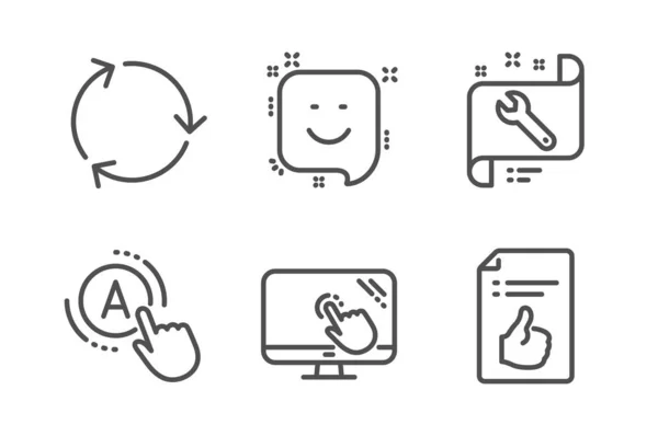 미소, 터치 스크린 및 재활용 아이콘 세트. 스패너, Ab 테스트 — 스톡 벡터