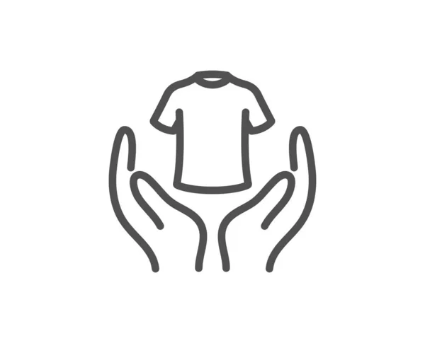 Sujeta el icono de la línea de camiseta. Señal de la camisa de lavandería. Limpiador de ropa. Ve. — Vector de stock