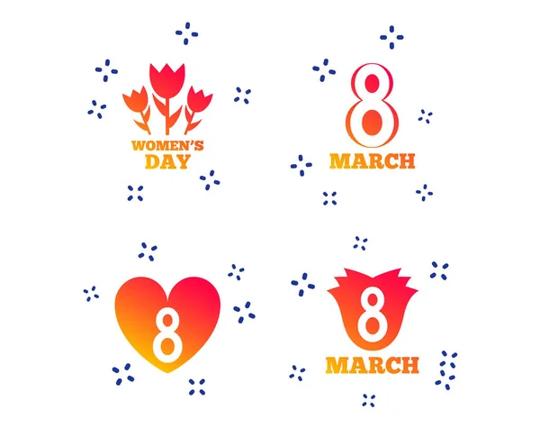 8 March Women's Day icons. Flower, heart symbols. Vector — Stock Vector