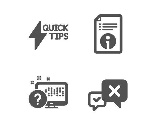 Příručka Quickstart, technické informace a ikony kvízu online. Odmítnout s — Stockový vektor