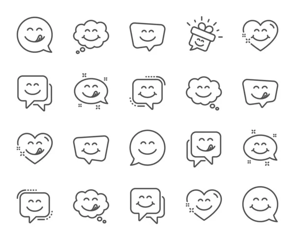 Yummy smile line icons. Emoticon with tongue lick mouth. Smile s — 스톡 벡터