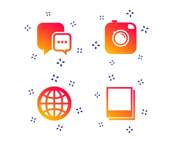 Social media icons. Chat speech bubble and Globe. Vector