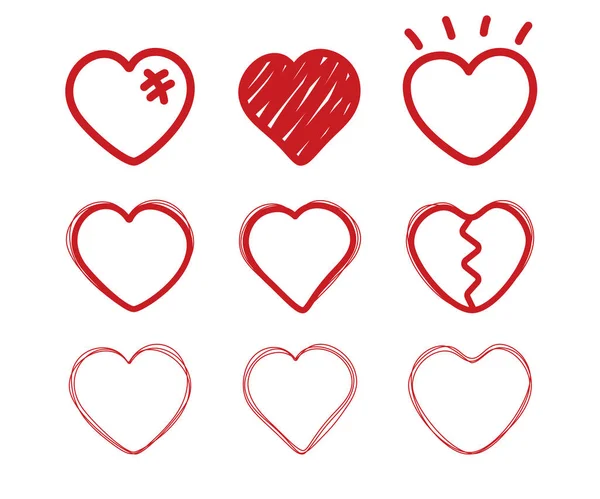 Scarabocchio cardiaco. Disegno disegnare cuori d'amore. Icone di San Valentino. V — Vettoriale Stock